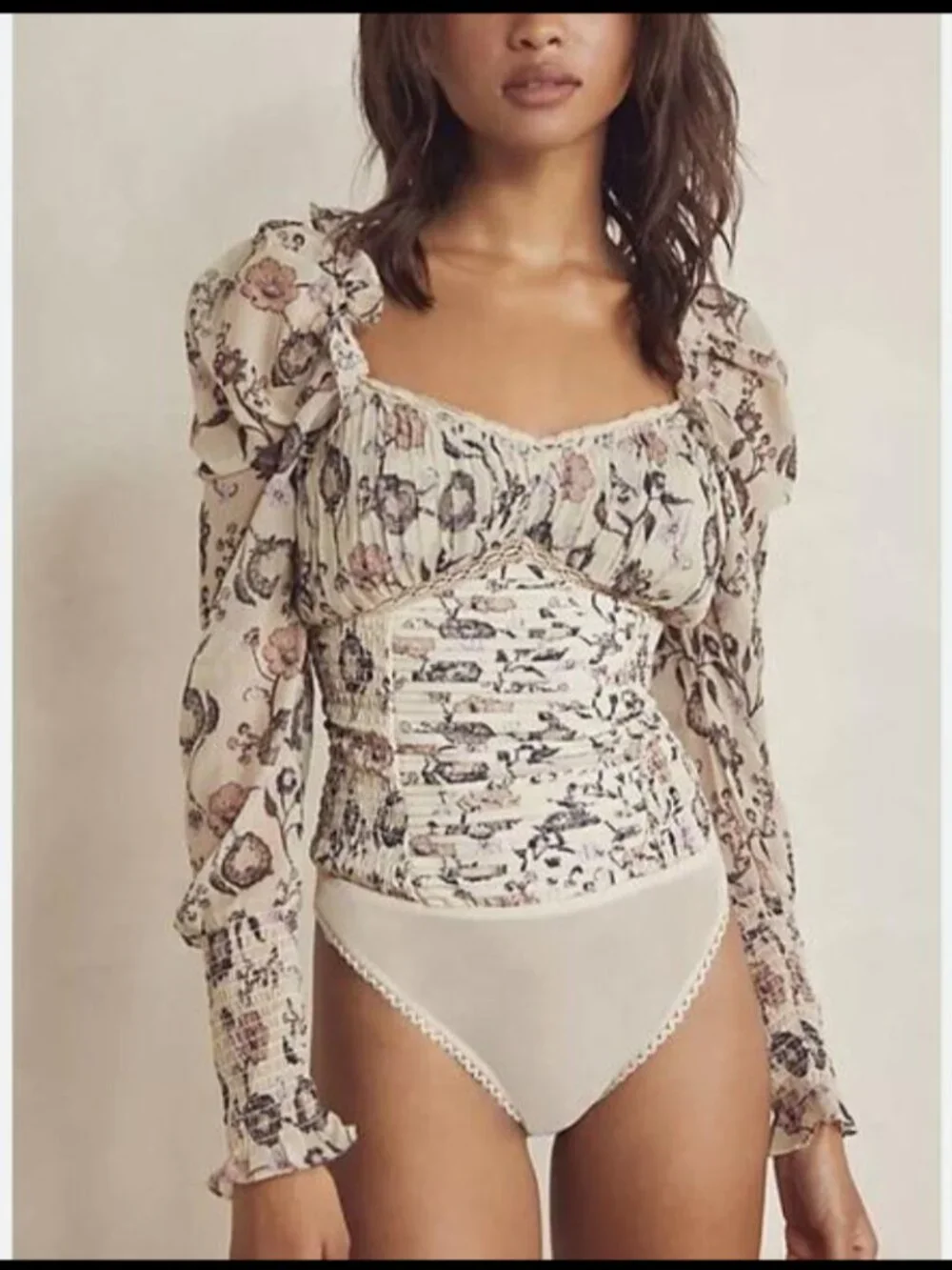 Free People Brunch Date Floral Bodysuit Ivory Size Small
